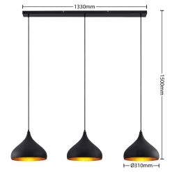 Lindby Elamira pendellampe, svart, metall, 133 cm, 3 lyskilder.