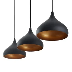 Lindby Elamira pendellampe, svart, metall, 133 cm, 3 lyskilder.