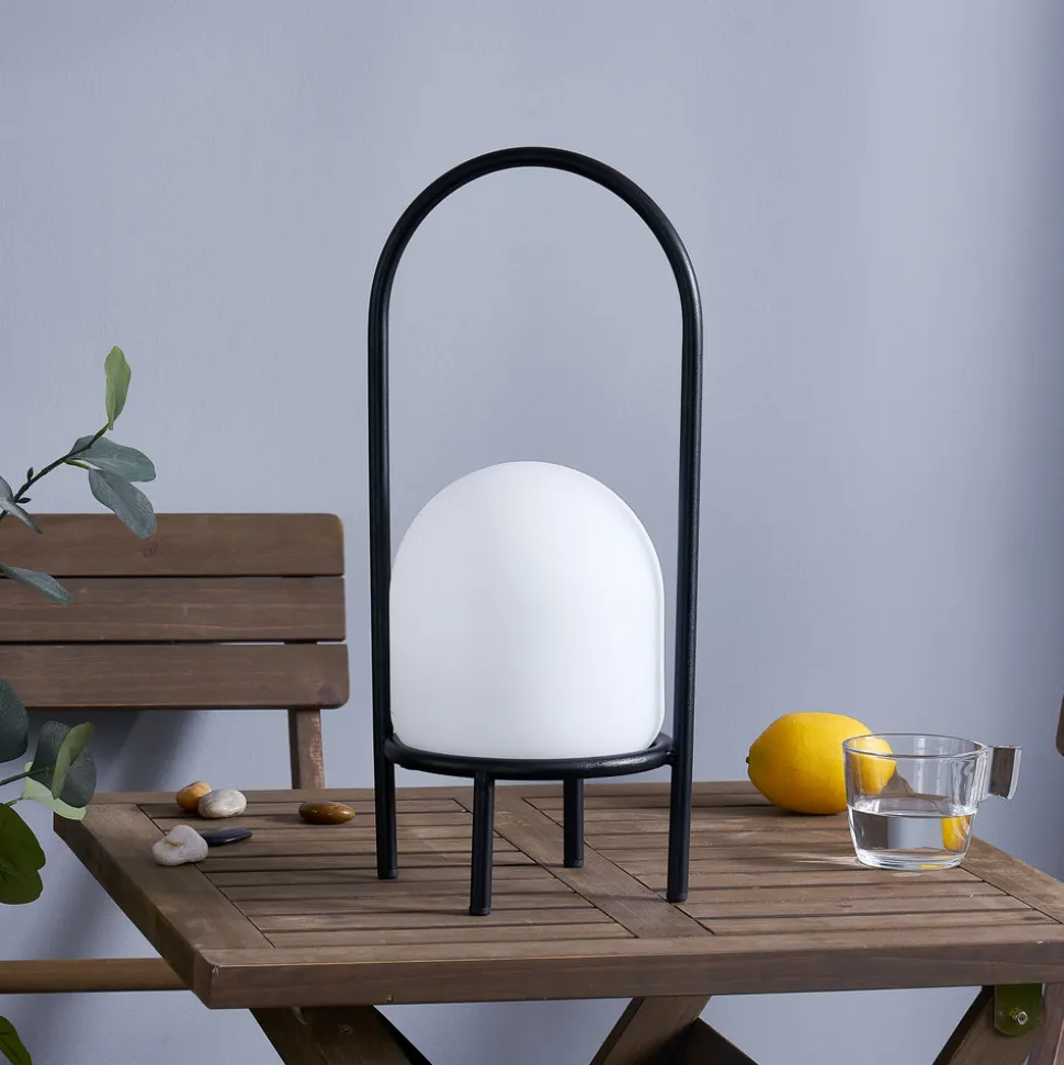 Lindby Eleia LED terrasselampe, svart, metall, oppladbart batteri