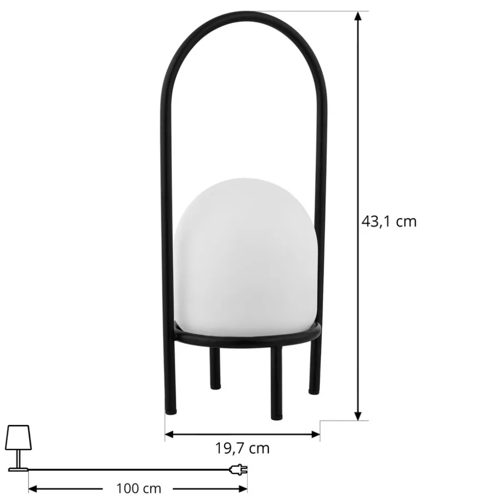 Lindby Eleia LED terrasselampe, svart, metall, oppladbart batteri