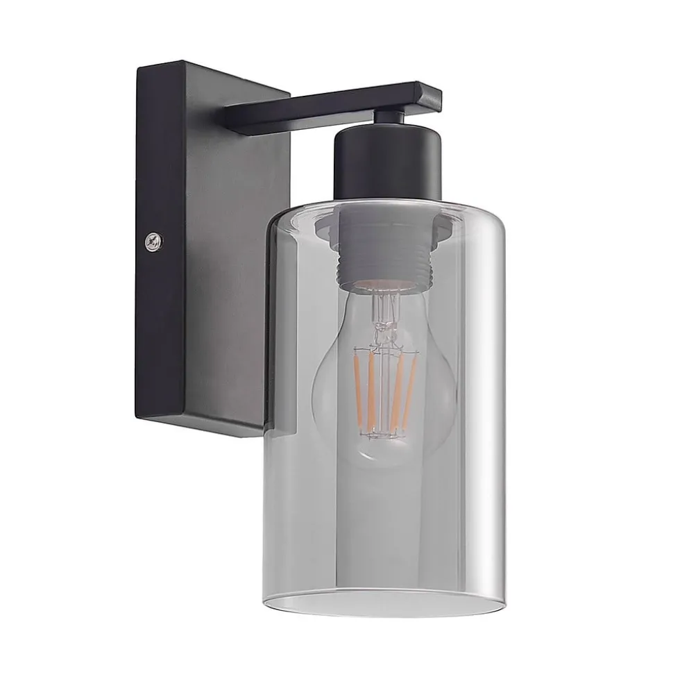 Lindby Emavi vegglampe, svart/røykgrå, glass, E27