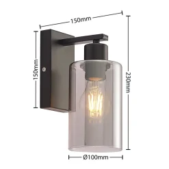 Lindby Emavi vegglampe, svart/røykgrå, glass, E27