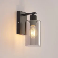 Lindby Emavi vegglampe, svart/røykgrå, glass, E27