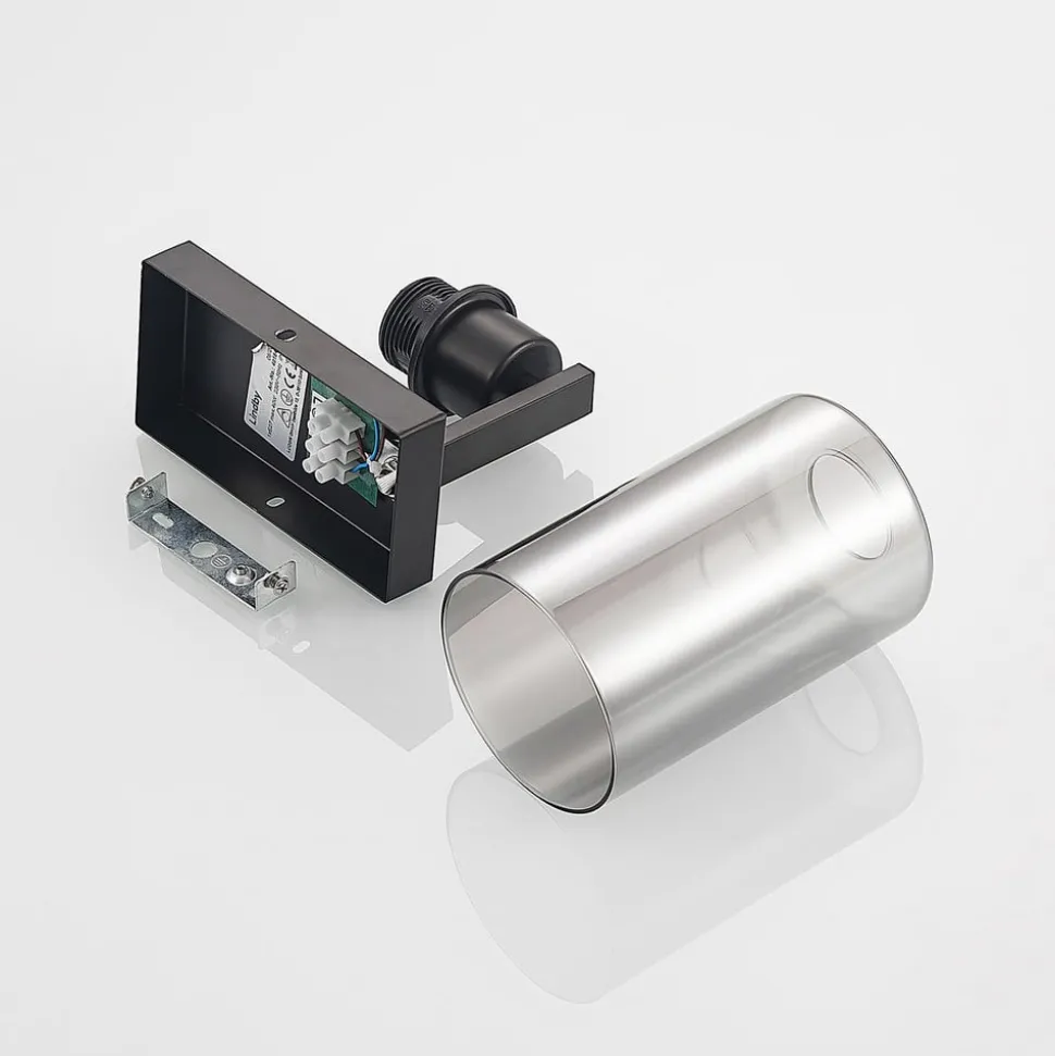 Lindby Emavi vegglampe, svart/røykgrå, glass, E27