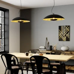 Lindby Emilienne pendellampe, svart, gullfarget, Ø 60 cm