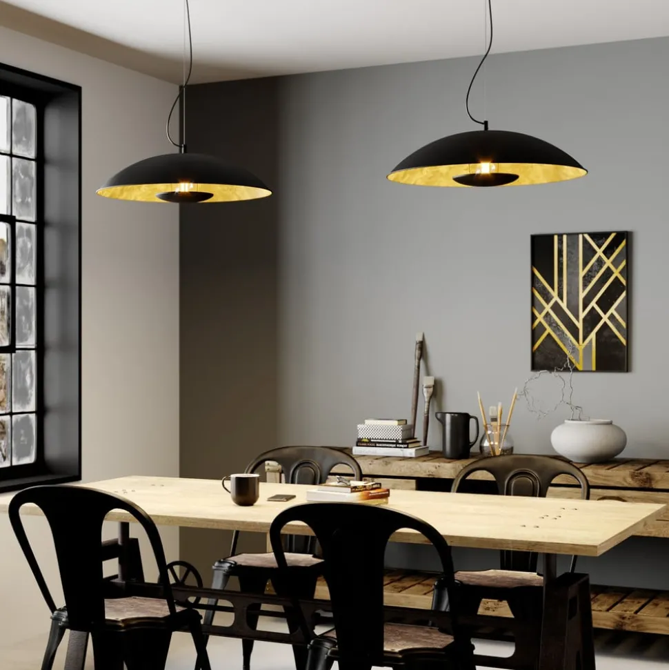 Lindby Emilienne pendellampe, svart, gullfarget, Ø 60 cm