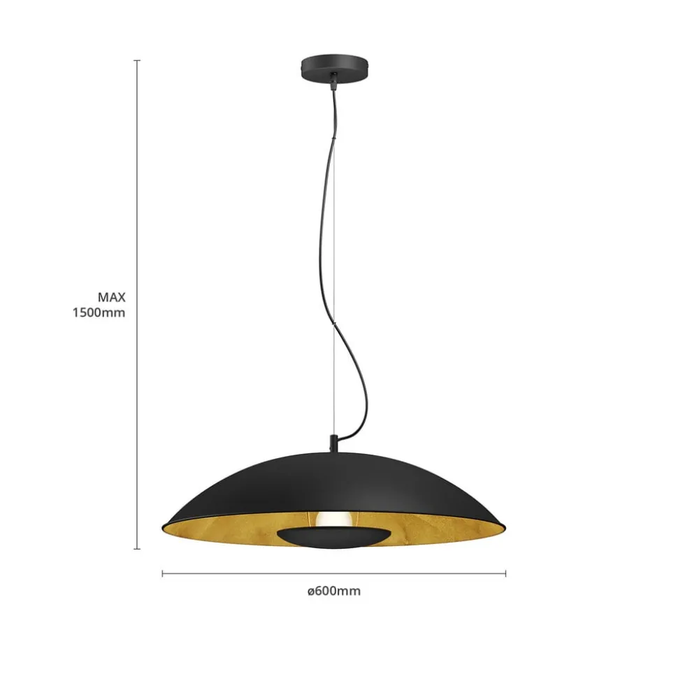 Lindby Emilienne pendellampe, svart, gullfarget, Ø 60 cm