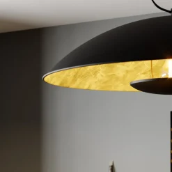 Lindby Emilienne pendellampe, svart, gullfarget, Ø 60 cm