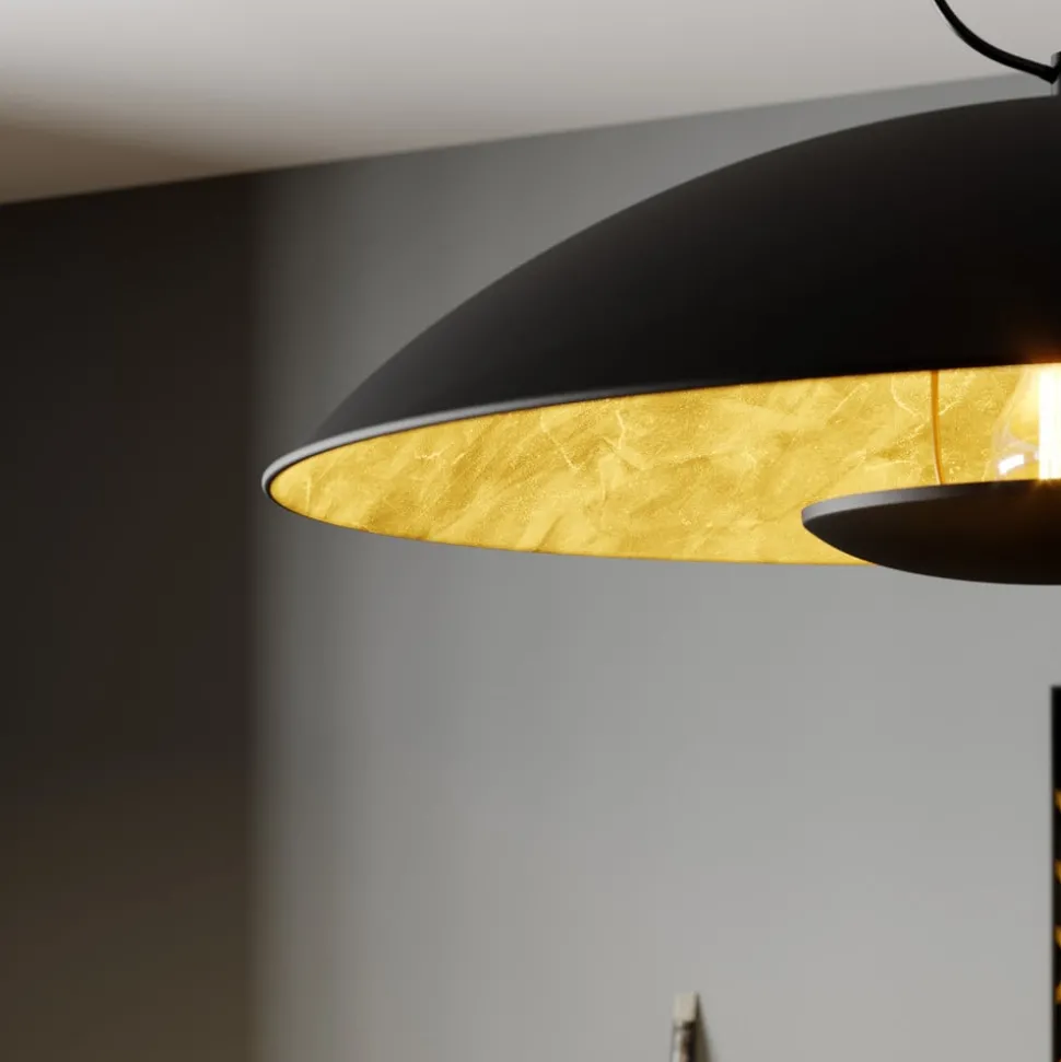 Lindby Emilienne pendellampe, svart, gullfarget, Ø 60 cm