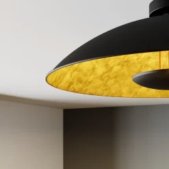 Lindby Emilienne taklampe, svart/gull, metall, Ø 60 cm