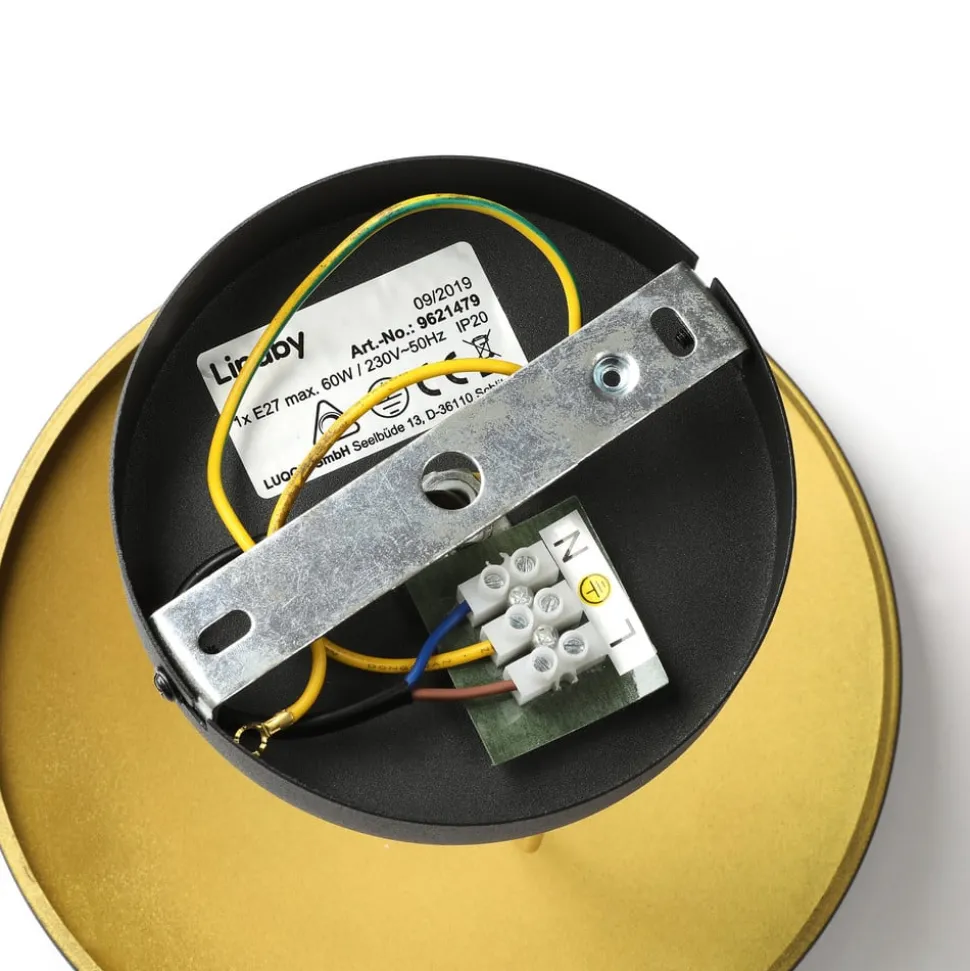 Lindby Emilienne taklampe, svart/gull, metall, Ø 60 cm