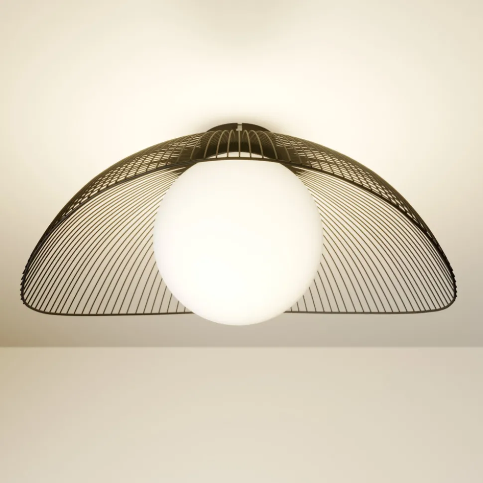 Lindby Fabronia taklampe, svart/hvit, glass, kuppel, E27