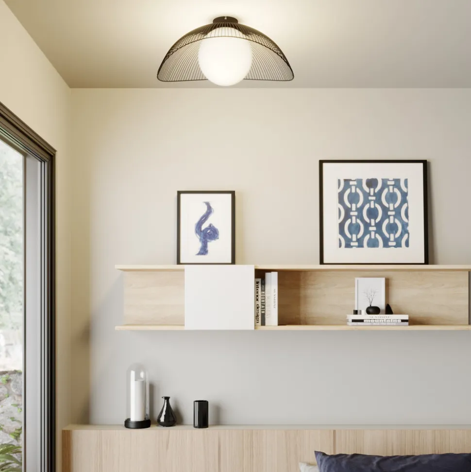 Lindby Fabronia taklampe, svart/hvit, glass, kuppel, E27