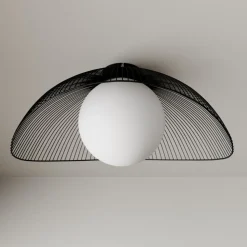 Lindby Fabronia taklampe, svart/hvit, glass, kuppel, E27