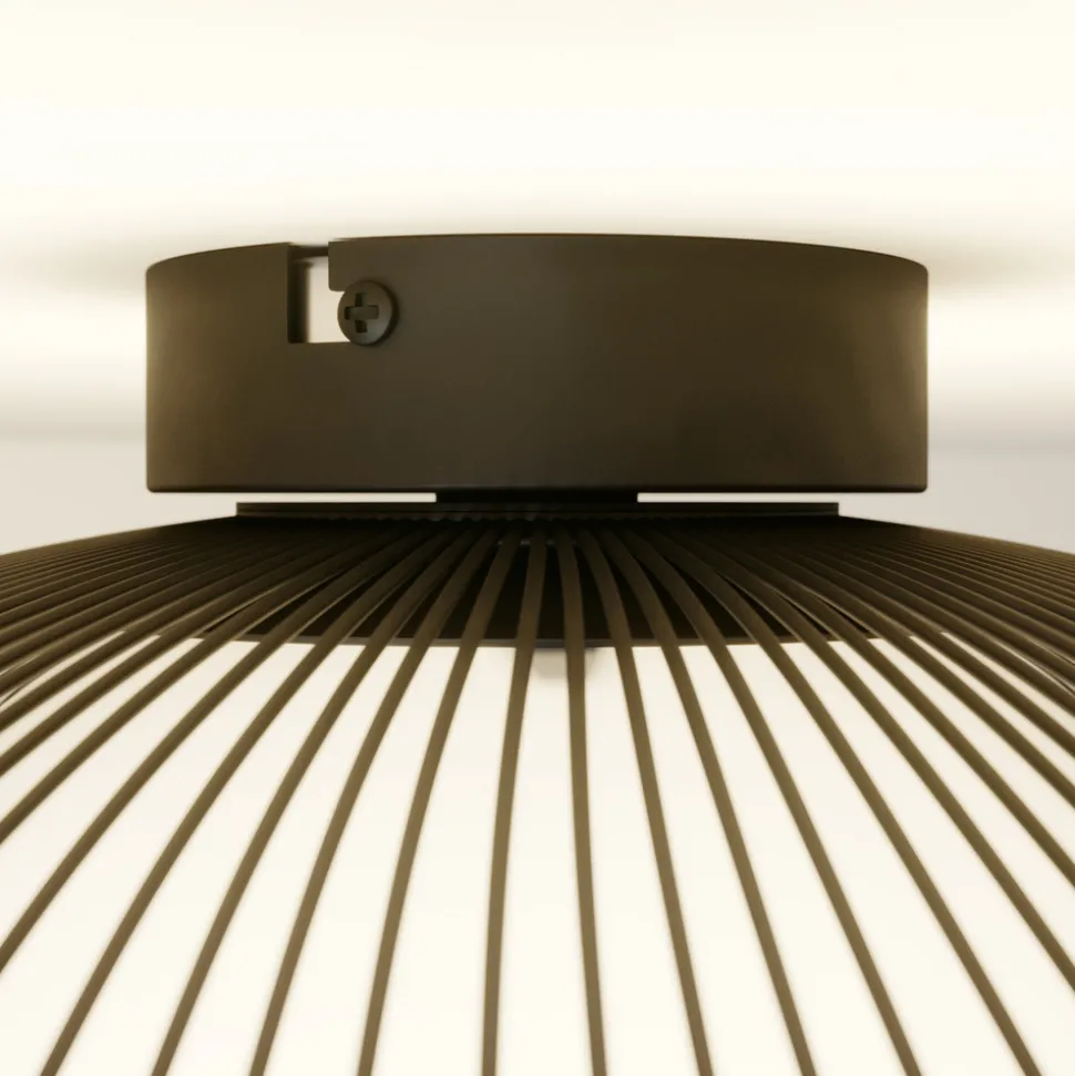 Lindby Fabronia taklampe, svart/hvit, glass, kuppel, E27