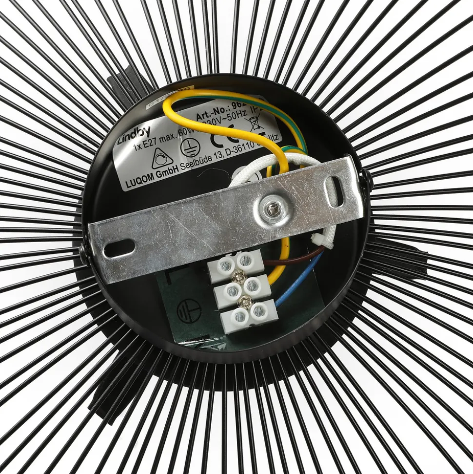 Lindby Fabronia taklampe, svart/hvit, glass, kuppel, E27