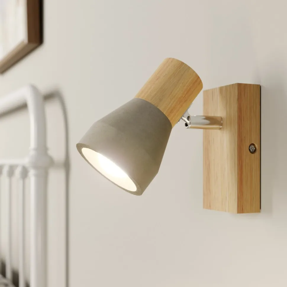 Lindby Filiz spotlight, 12 cm høy, tre, betong, E14