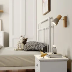 Lindby Filiz spotlight, 12 cm høy, tre, betong, E14