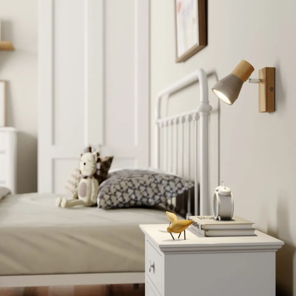 Lindby Filiz spotlight, 12 cm høy, tre, betong, E14