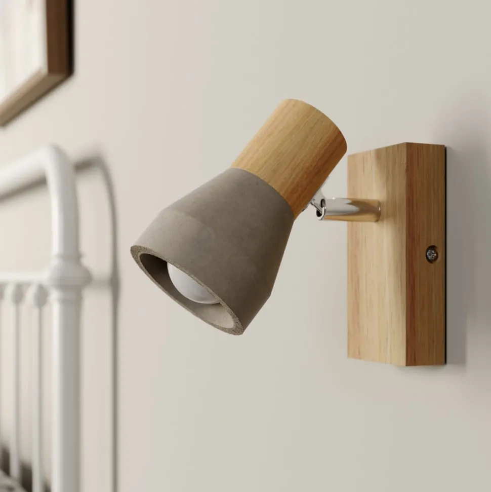 Lindby Filiz spotlight, 12 cm høy, tre, betong, E14