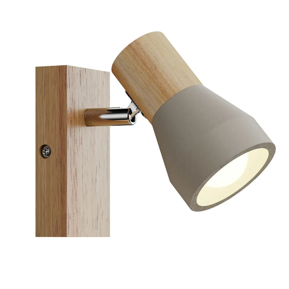 Lindby Filiz spotlight, 12 cm høy, tre, betong, E14