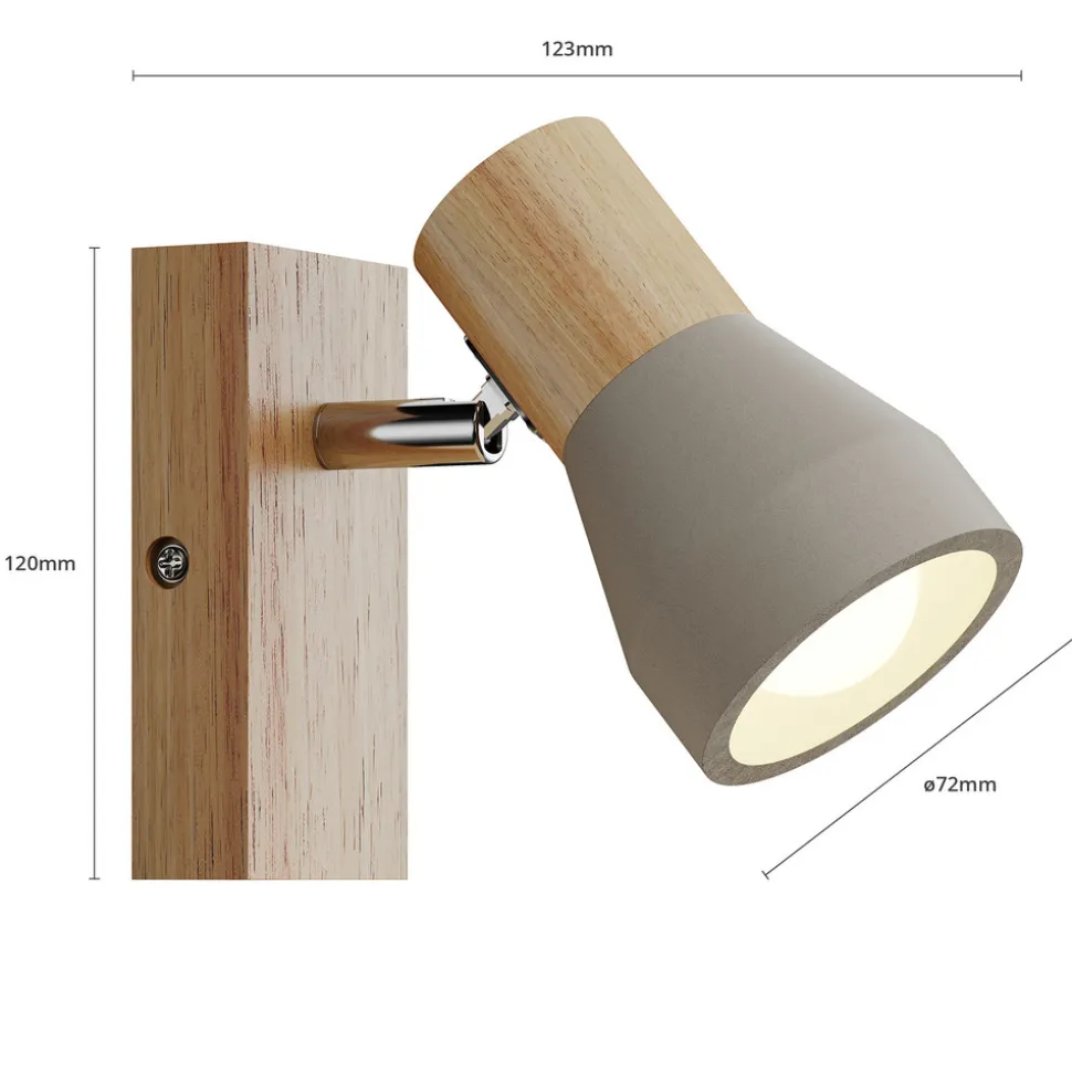 Lindby Filiz spotlight, 12 cm høy, tre, betong, E14