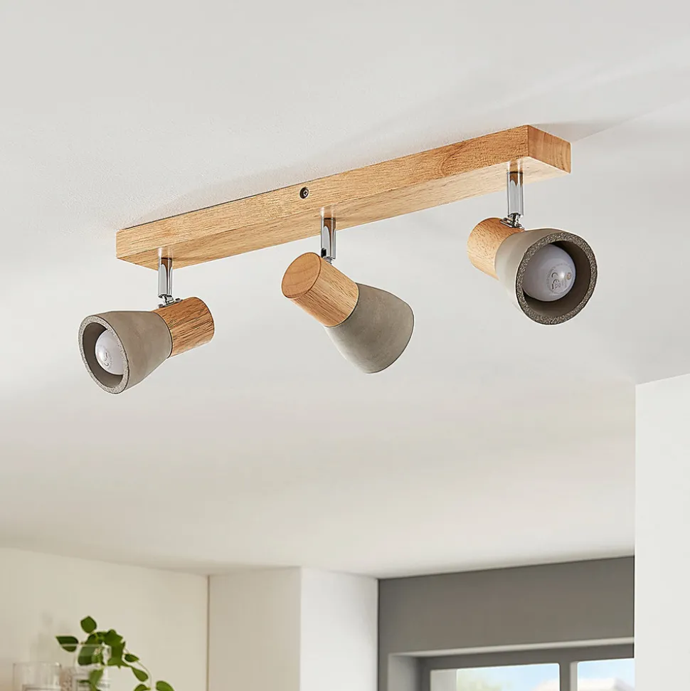 Lindby Filiz spotlight, 3 lyskilder, 47 cm lang, tre, betong, E14