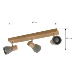 Lindby Filiz spotlight, 3 lyskilder, 47 cm lang, tre, betong, E14