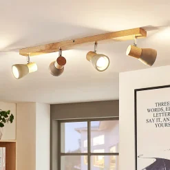 Lindby Filiz spotlight, 4 lyskilder, 77 cm, tre, betong, E14