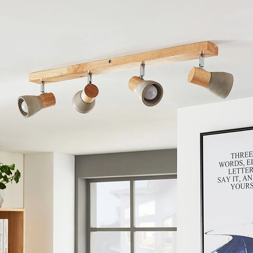 Lindby Filiz spotlight, 4 lyskilder, 77 cm, tre, betong, E14