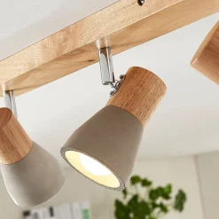 Lindby Filiz spotlight, 4 lyskilder, 77 cm, tre, betong, E14