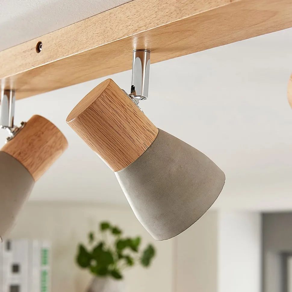 Lindby Filiz spotlight, 4 lyskilder, 77 cm, tre, betong, E14