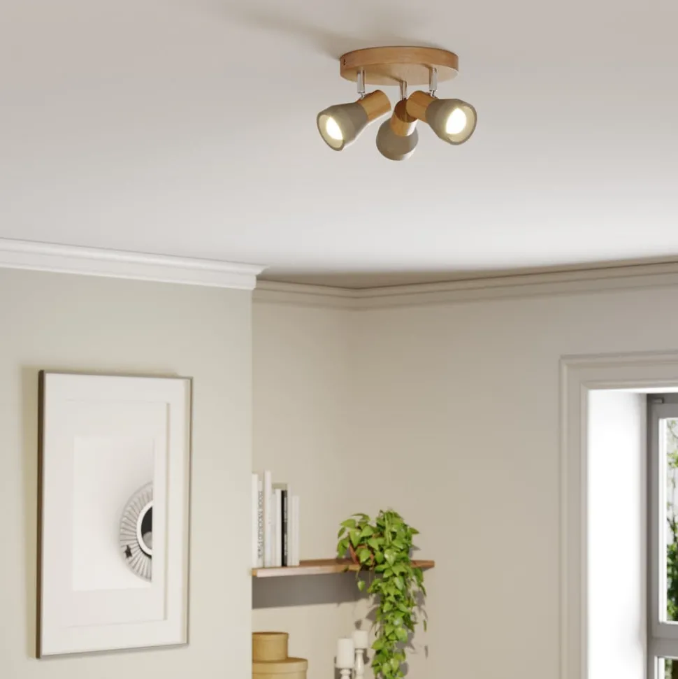 Lindby Filiz spotlight, 3 lyskilder, Ø 20 cm, tre, betong, E14