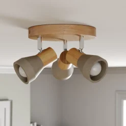 Lindby Filiz spotlight, 3 lyskilder, Ø 20 cm, tre, betong, E14