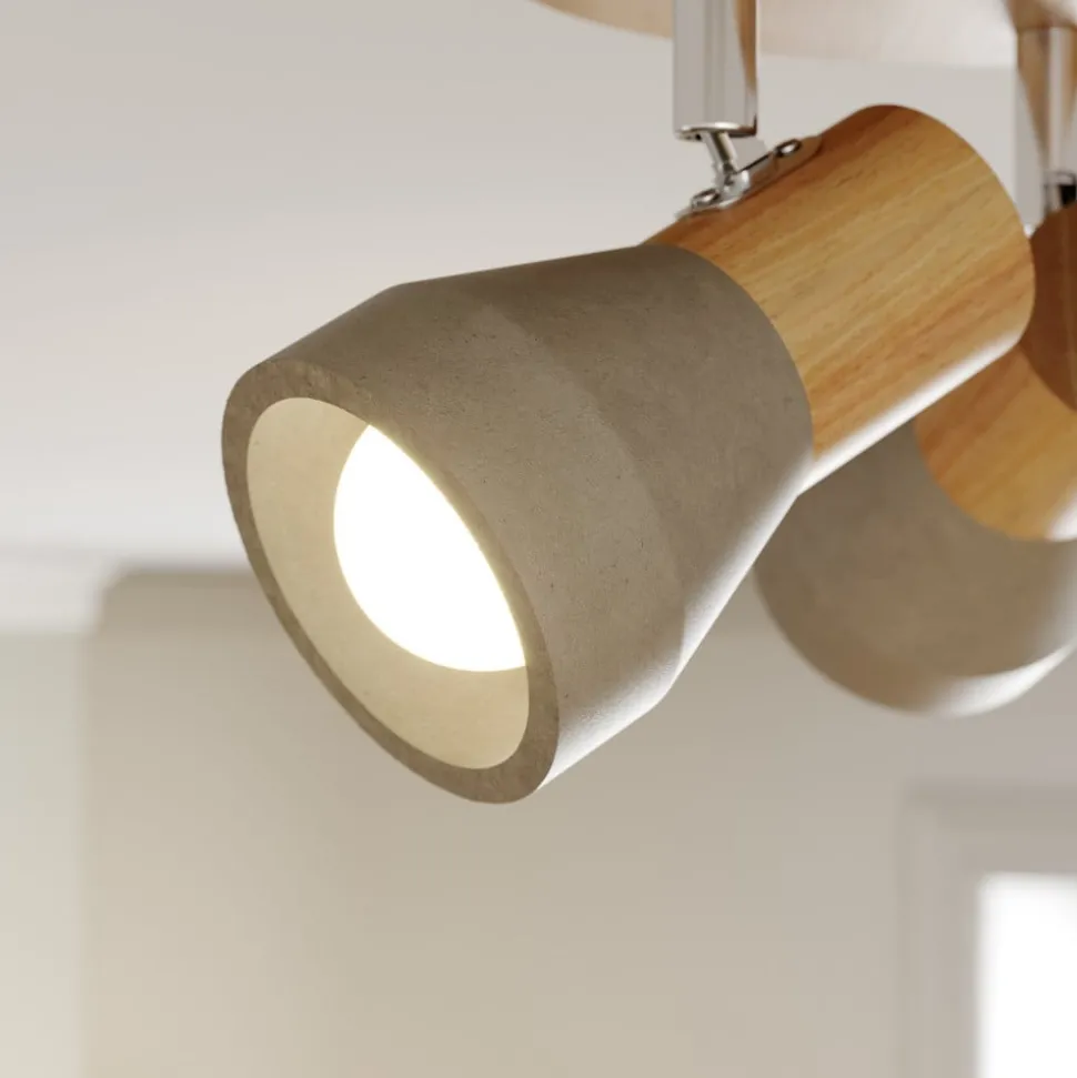 Lindby Filiz spotlight, 3 lyskilder, Ø 20 cm, tre, betong, E14