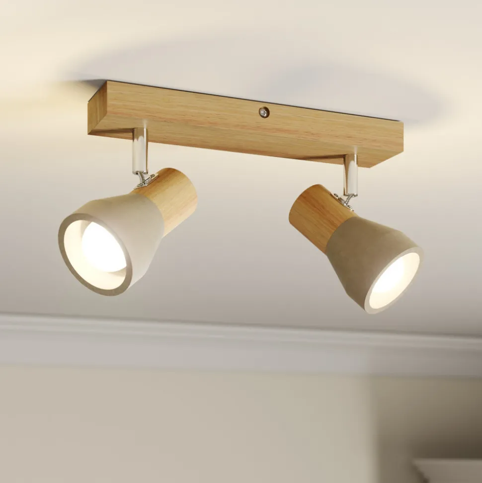 Lindby Filiz spotlight, 2 lyskilder, 27 cm, tre, betong, E14