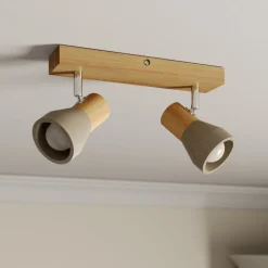 Lindby Filiz spotlight, 2 lyskilder, 27 cm, tre, betong, E14