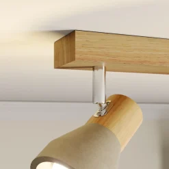 Lindby Filiz spotlight, 2 lyskilder, 27 cm, tre, betong, E14