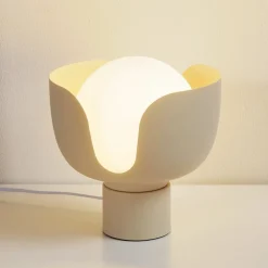 Lindby Fiora bordlampe, beige, glass, metall, Ø 20 cm