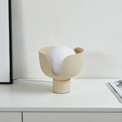 Lindby Fiora bordlampe, beige, glass, metall, Ø 20 cm