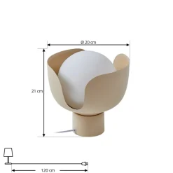 Lindby Fiora bordlampe, beige, glass, metall, Ø 20 cm