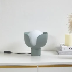 Lindby Fiora bordlampe, grønn, glass, metall, Ø 20 cm