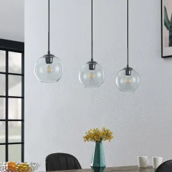 Lindby Firano hengelampe, 110 cm, 3 lyskilder, antrasitt, glass