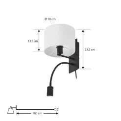 Lindby Florens vegglampe, svart, LED-leselampe, 23,5 cm