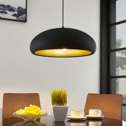 Lindby Gerwina pendellampe, svart/gull, metall, 40 cm, E27