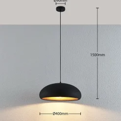 Lindby Gerwina pendellampe, svart/gull, metall, 40 cm, E27