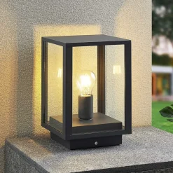 Lindby Giavanna sokkellampe, 29 cm, antrasitt, IP44, E27