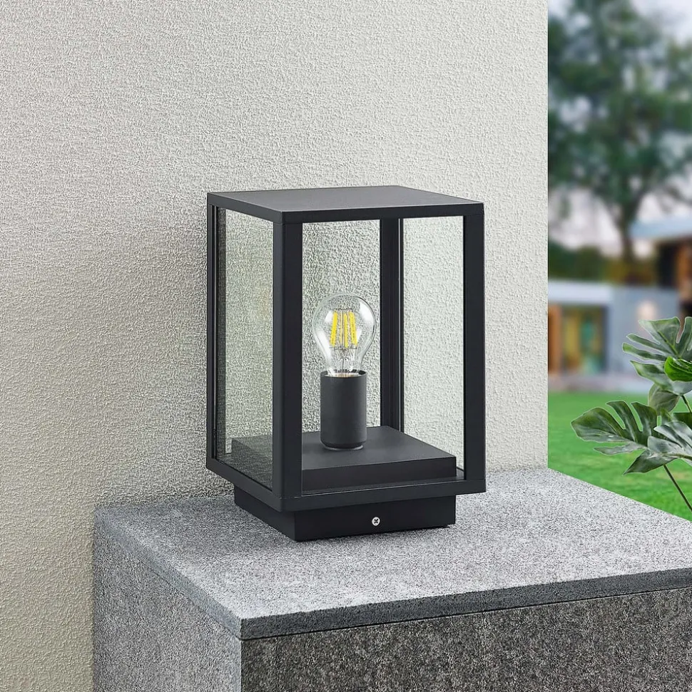 Lindby Giavanna sokkellampe, 29 cm, antrasitt, IP44, E27