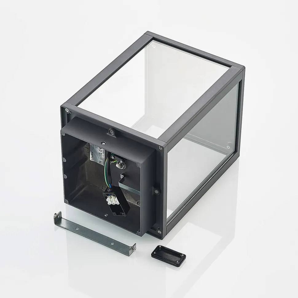 Lindby Giavanna sokkellampe, 29 cm, antrasitt, IP44, E27