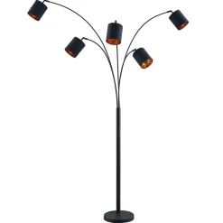 Lindby gulvlampe Abiram, svart/gull, tekstil, 70 cm